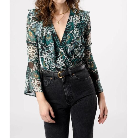 Band of the Free NWT Bonnie Emerald Floral Long Sleeve Bodysuit Sz Medium Womens - Picture 6 of 10